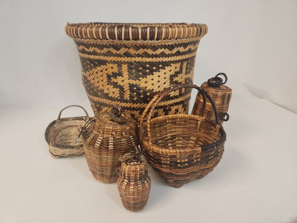 Handmade Tiruray Tribal Art Palawan Philippines Geometric Double Weave Baskets